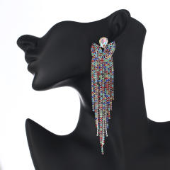 Creative pave setting rhinestone long earrings