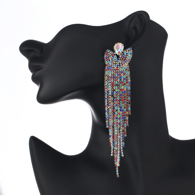 Creative pave setting rhinestone long earrings