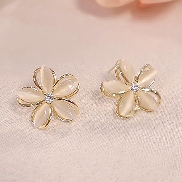 Opal stone flower 925 sterling silver needle rotatable ear studs