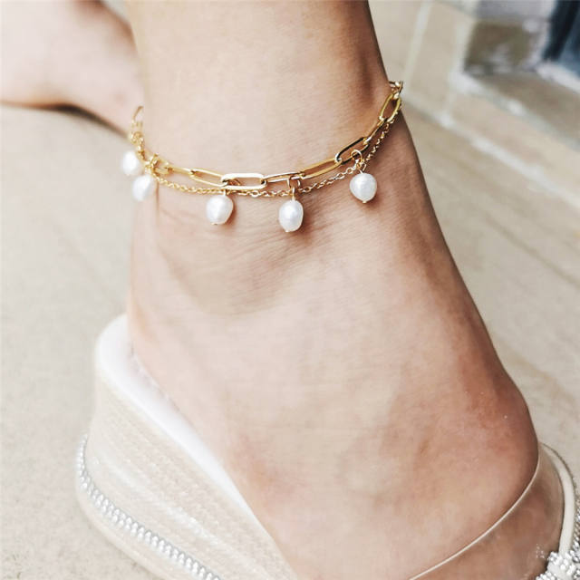 Waterpearl two layer stainless steel anklet