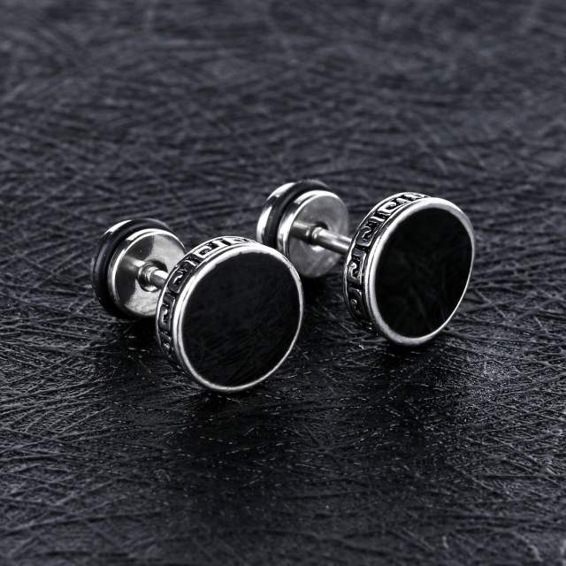 Enamel round vintage black earrings