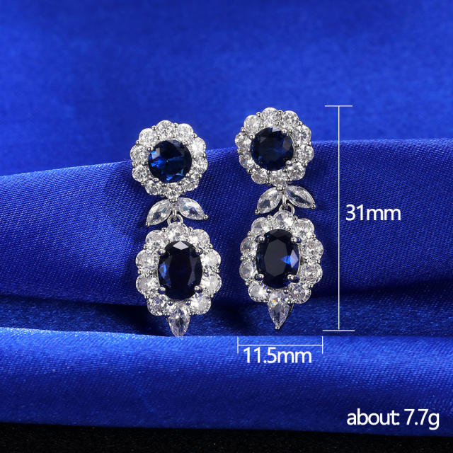Luxury sapphire blue zircon women earrings