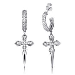 Hip hop zircon cross earrings