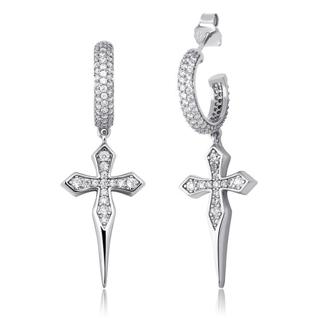 Hip hop zircon cross earrings