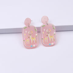 Cute tree deer square acrylic dangle earrings