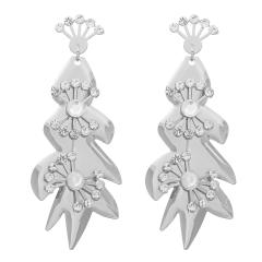 Rhinestone leaf shape chunky earrings