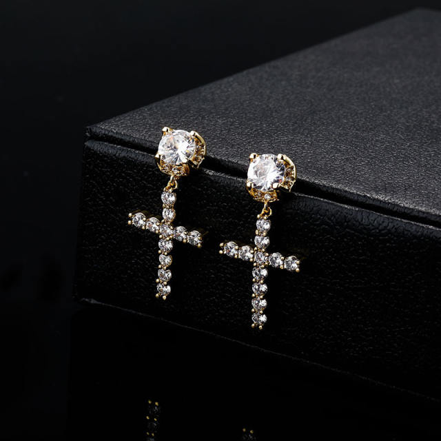 Hip hop zircon cross earrings
