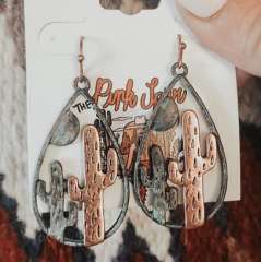 Two-color desert cactus pendant earrings