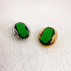 Luxury color crystal setting oval ear studs