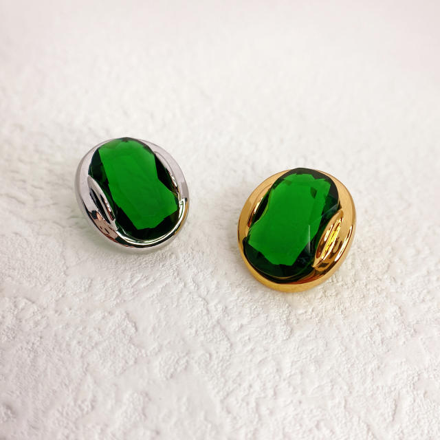 Luxury color crystal setting oval ear studs