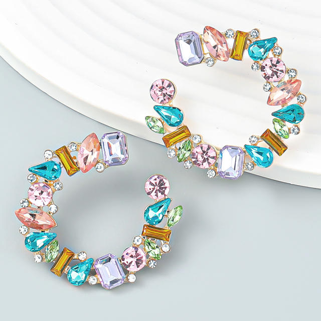 Luxury c shape rhinestone statement ear studs
