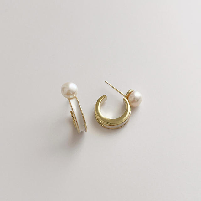 Fashion natural pearl 925 silver needle C- shaped earrings