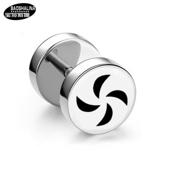 Pentagram titanium dumbbell black earings
