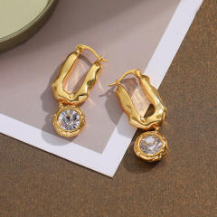 18KG Round cubic zircon charm geometric dangle earrings