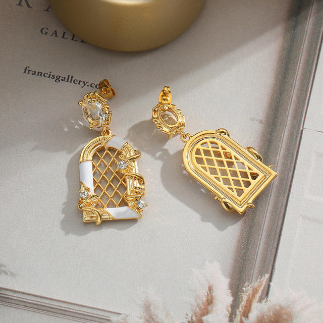 INS cubic zircon enamel dangle earrings for women  FD66185219