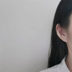 Sweety cubic zircon shiny leaf asymmetric earrings