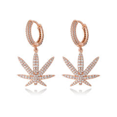 Hip hop zircon maple leaf earrings