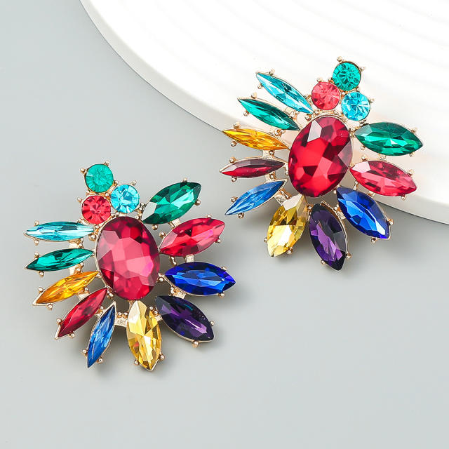 Colored glass crystal statement ear studs
