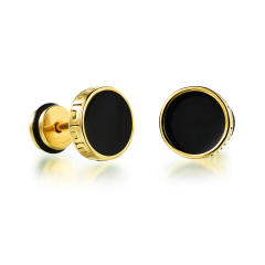 Enamel round vintage black earrings