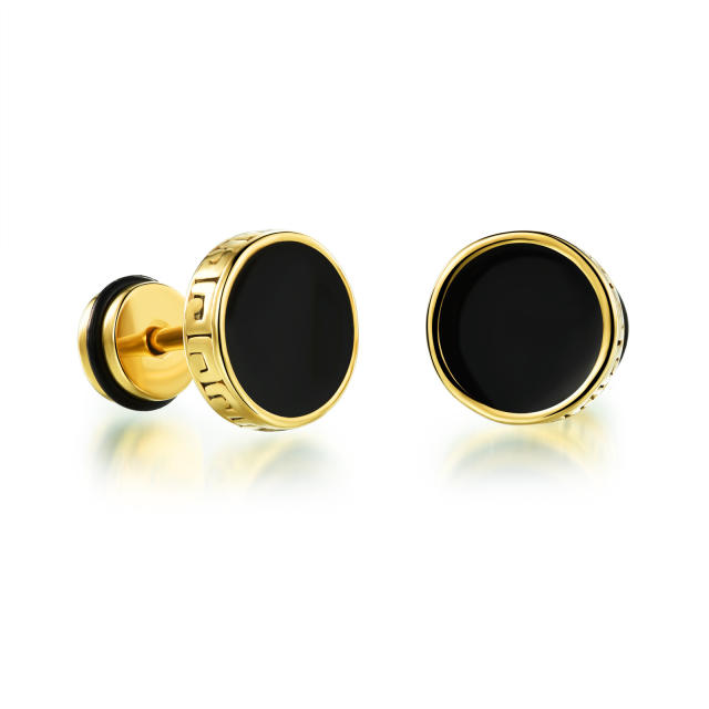 Enamel round vintage black earrings