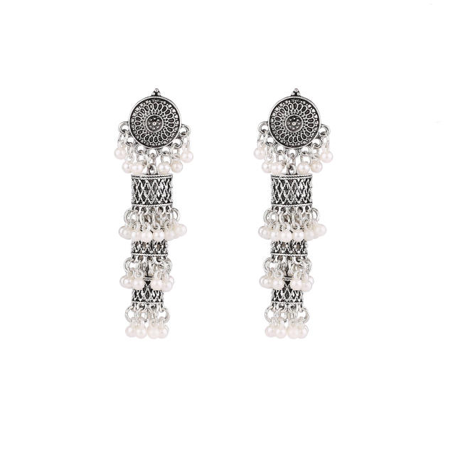 National design faux pearl beads Jhumka earrings