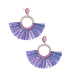 Boho summer colorful straw fan shape earrings