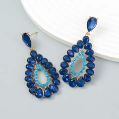 Color glass crystal statement drop earrings