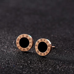 classic black color round shape stainless steel ear studs