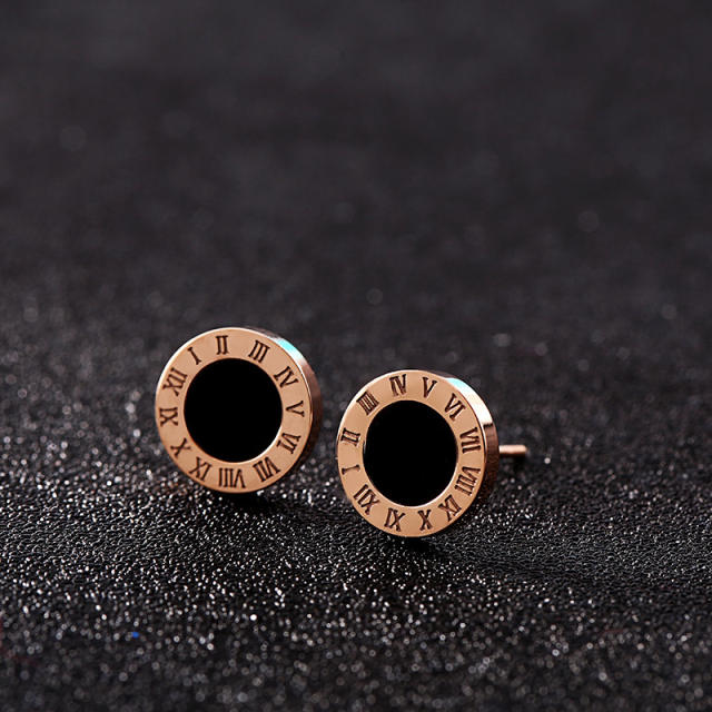 classic black color round shape stainless steel ear studs