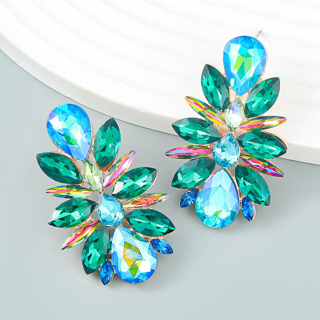 Luxury color glass crystal women ear studs