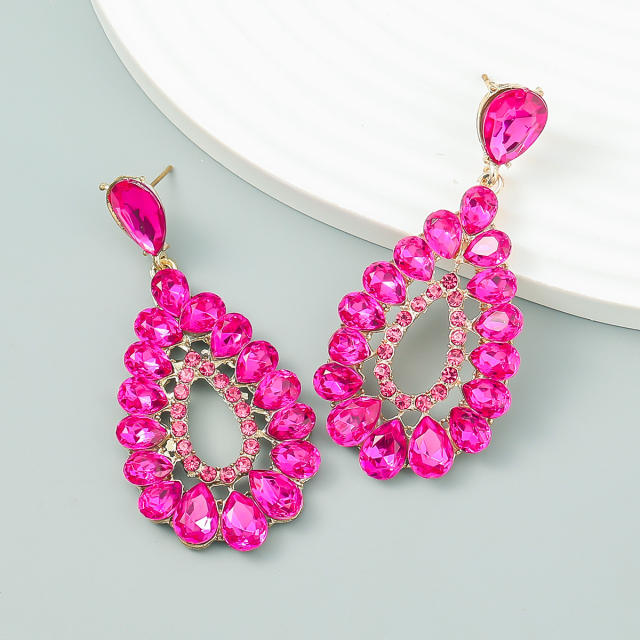 Color glass crystal statement drop earrings