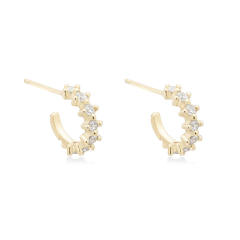 Rainbow color cz unique real gold plated huggie earrings