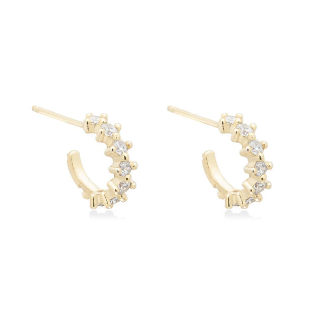Rainbow color cz unique real gold plated huggie earrings