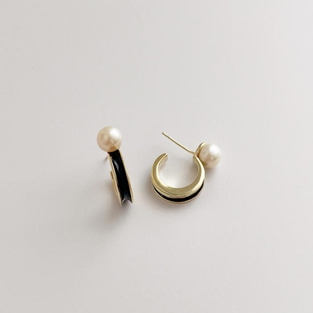 Fashion natural pearl 925 silver needle C- shaped earrings