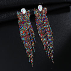 Creative pave setting rhinestone long earrings