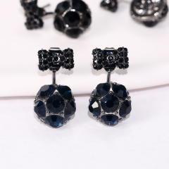 Black CZ setting tiny bow ball jacket earrings