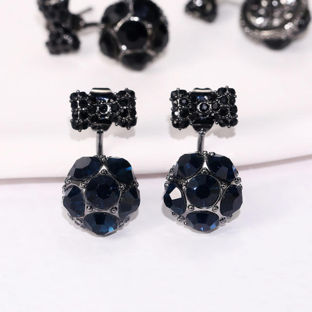 Black CZ setting tiny bow ball jacket earrings
