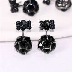 Black CZ setting tiny bow ball jacket earrings