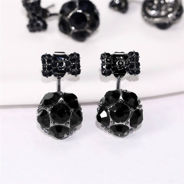 Black CZ setting tiny bow ball jacket earrings
