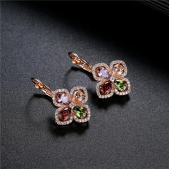 Elegant cubic zircon clover huggie earrings