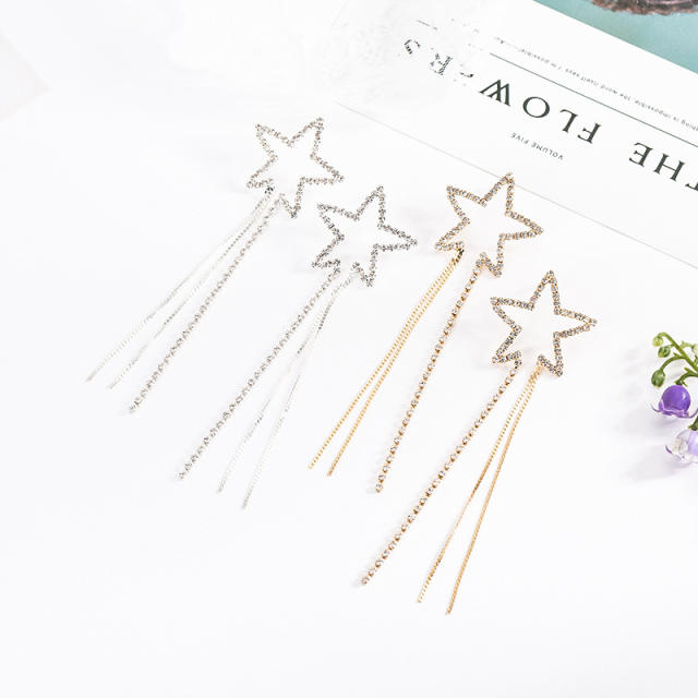Delicate rhinestone star long earrings