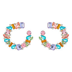 Luxury c shape rhinestone statement ear studs