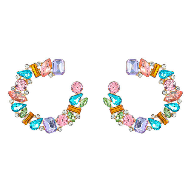 Luxury c shape rhinestone statement ear studs
