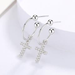 S925 diamond cross dangle earrings