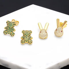 INS pave setting cubic zircon bear rabbit ear studs