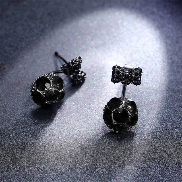 Black CZ setting tiny bow ball jacket earrings