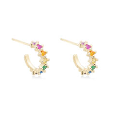 Rainbow color cz unique real gold plated huggie earrings