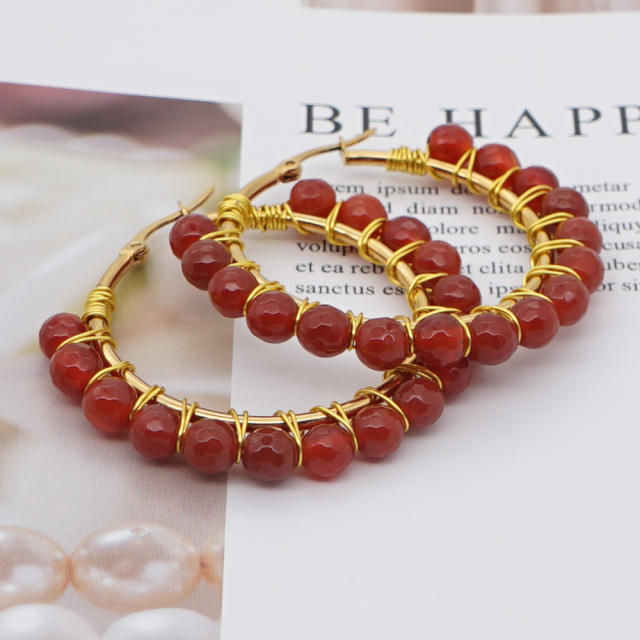 6mm amethyst agate natural stone hoop earrings
