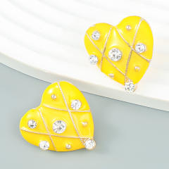 INS color enamel heart cute ear studs