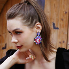 Punk handmade beaded bat net earrings
